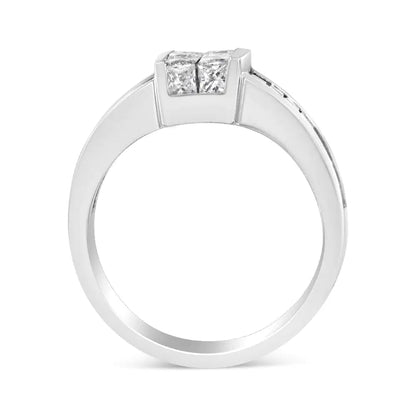 14K White Gold 2 3/4 Cttw Invisible-Set Princess and Channel-Set Baguette Diamond Step Up Cocktail Ring (G-H Color, SI1-SI2 Clarity) WEM Support (www.WEM.support)