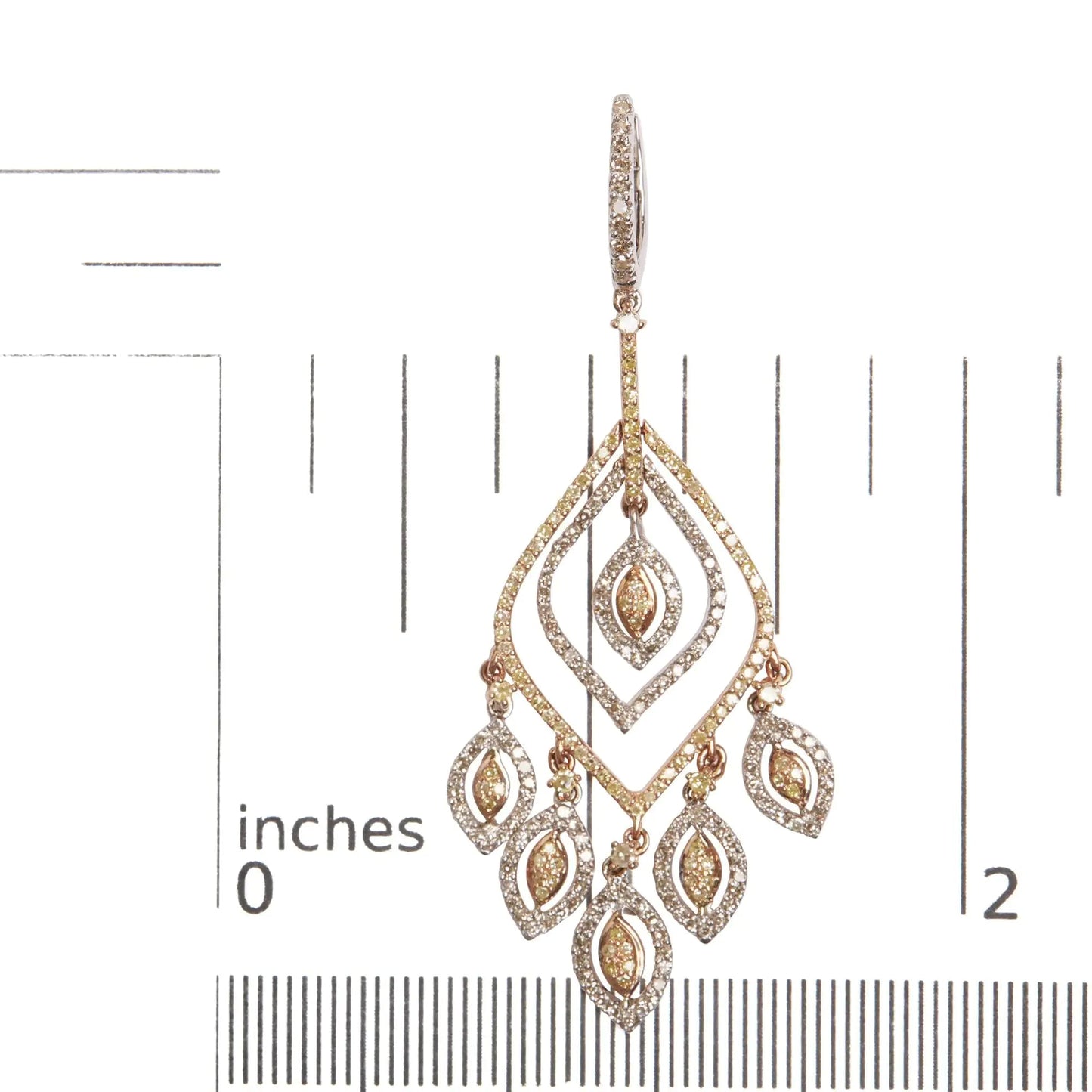 14K White and Rose Gold 2 1/2 Cttw Diamond Curved Rhombus Shape Drop and Chandelier Style Dangle Earring (J-K Color, I2-I3 Clarity) WEM Support (www.WEM.support)