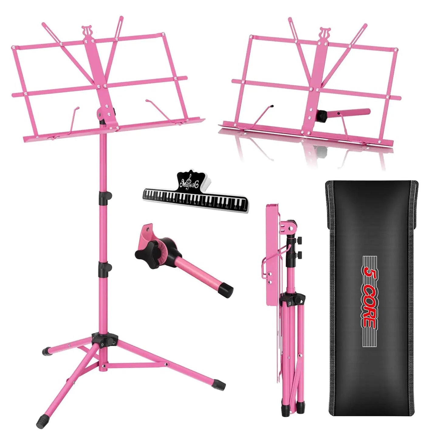 Suporte de Música 5Core para Partituras, Portátil com Tripé Ajustável e Dobrável, Suporte para Notas na Cor ROSA WEM Support (www.WEM.support)