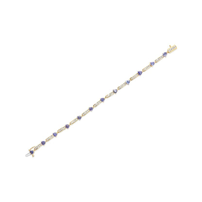 14K Yellow 5MM Trillion Cut Blue Tanzanite and 1 1/10 Cttw Diamond Tennis 7" Inches Bracelet (H-I Color, I1-I2 Clarity) WEM Support (www.WEM.support)