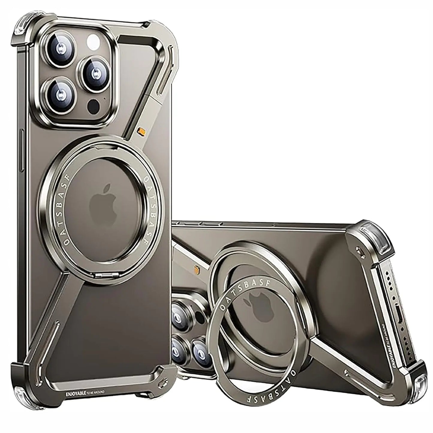 Z Shape Frameless Phone Case for iPhone 16 15 14 13 Pro Max Magsafe Metal Cover Magnetic Bumper 360° Rotation Stands (Rose Gold,iPhone 16 Pro Max)