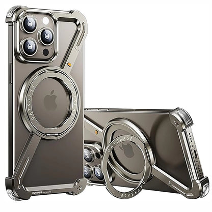 Z Shape Frameless Phone Case for iPhone 16 15 14 13 Pro Max Magsafe Metal Cover Magnetic Bumper 360° Rotation Stands (Rose Gold,iPhone 16 Pro Max)
