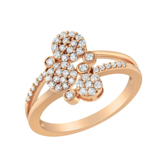 14K Rose Gold Plated .925 Sterling Silver 1/2 Cttw Diamond Scatter Composite Bypass Ring (I-J Color, I1-I2 Clarity) WEM Support (www.WEM.support)
