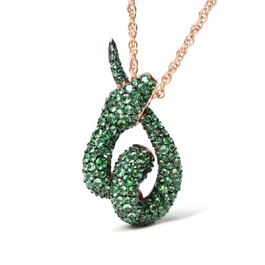 18K Rose Gold Round Green Tsavorite Gemstone Cluster Spiral Snake Design 18" Pendant Necklace (AAA+ Quality) WEM Support (www.WEM.support)