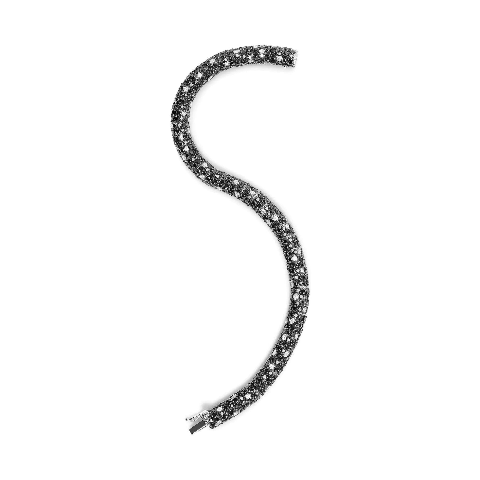 18K White Gold 20.0 Cttw Black and White Pave Set Diamond Eternity Snake Skin Style Tennis Bracelet (Black and G-H Color, SI1-SI2 Clarity) - Size 7" WEM Support (www.WEM.support)