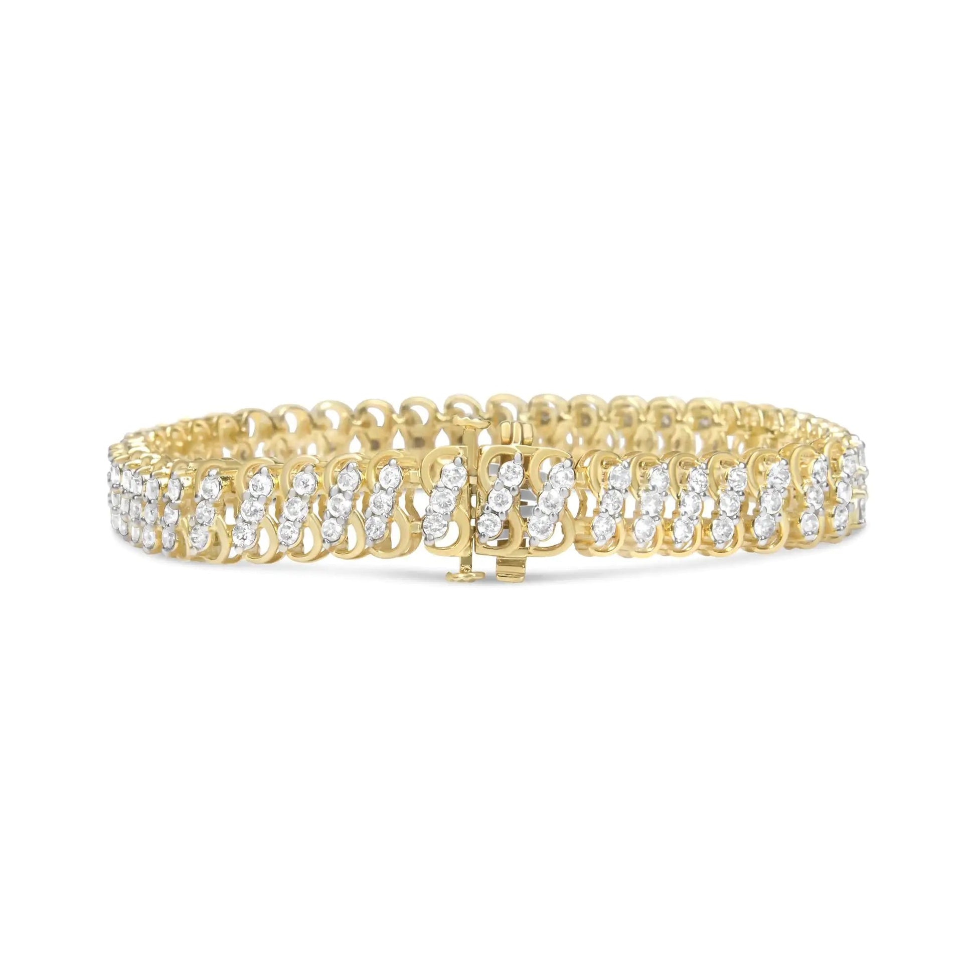 10K Yellow Gold 4.0 Cttw Diamond Triple Row Infinity 7" "S" Link Tennis Bracelet (J-K Color, I2-I3 Clarity) WEM Support (www.WEM.support)