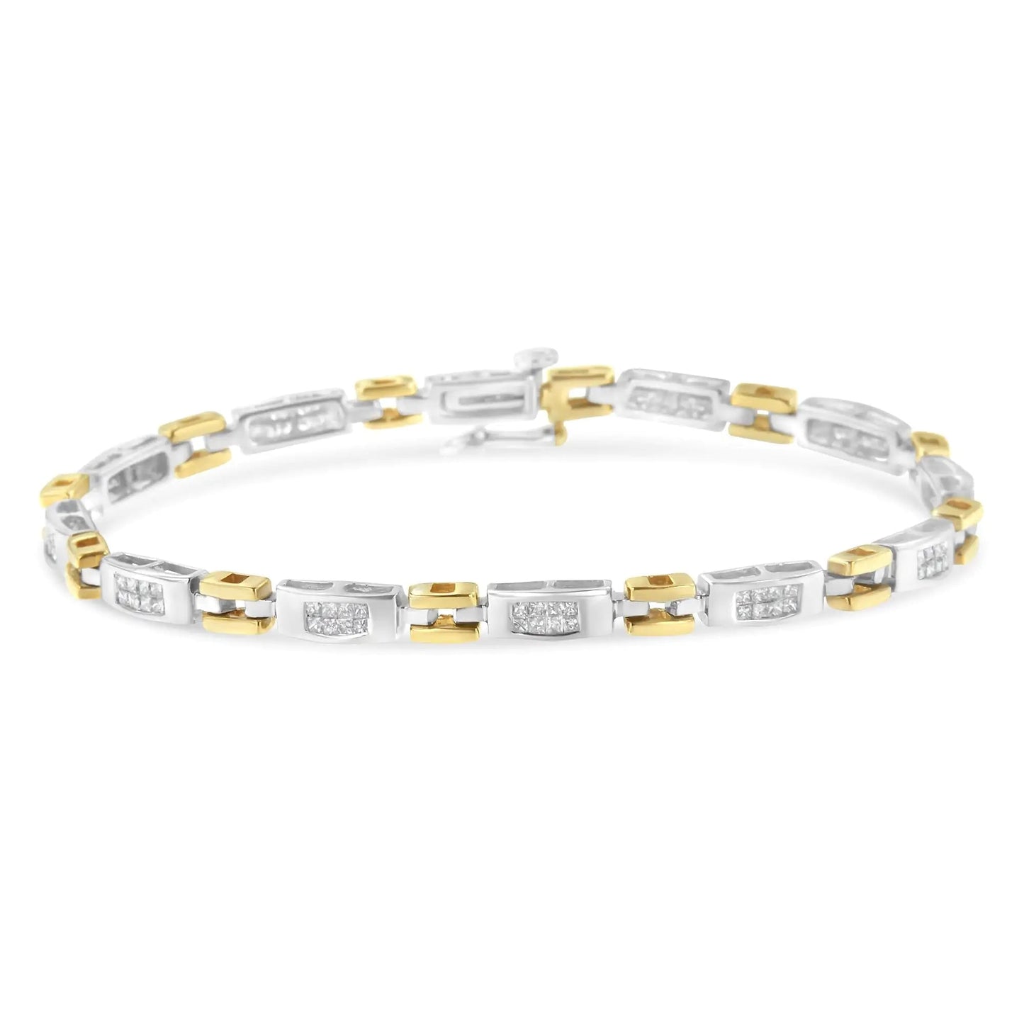 10K Two-Tone Gold Princess Cut Diamond Geo Link Bracelet (1.00 cttw, H-I Color, SI1-SI2 Clarity) WEM Support (www.WEM.support)
