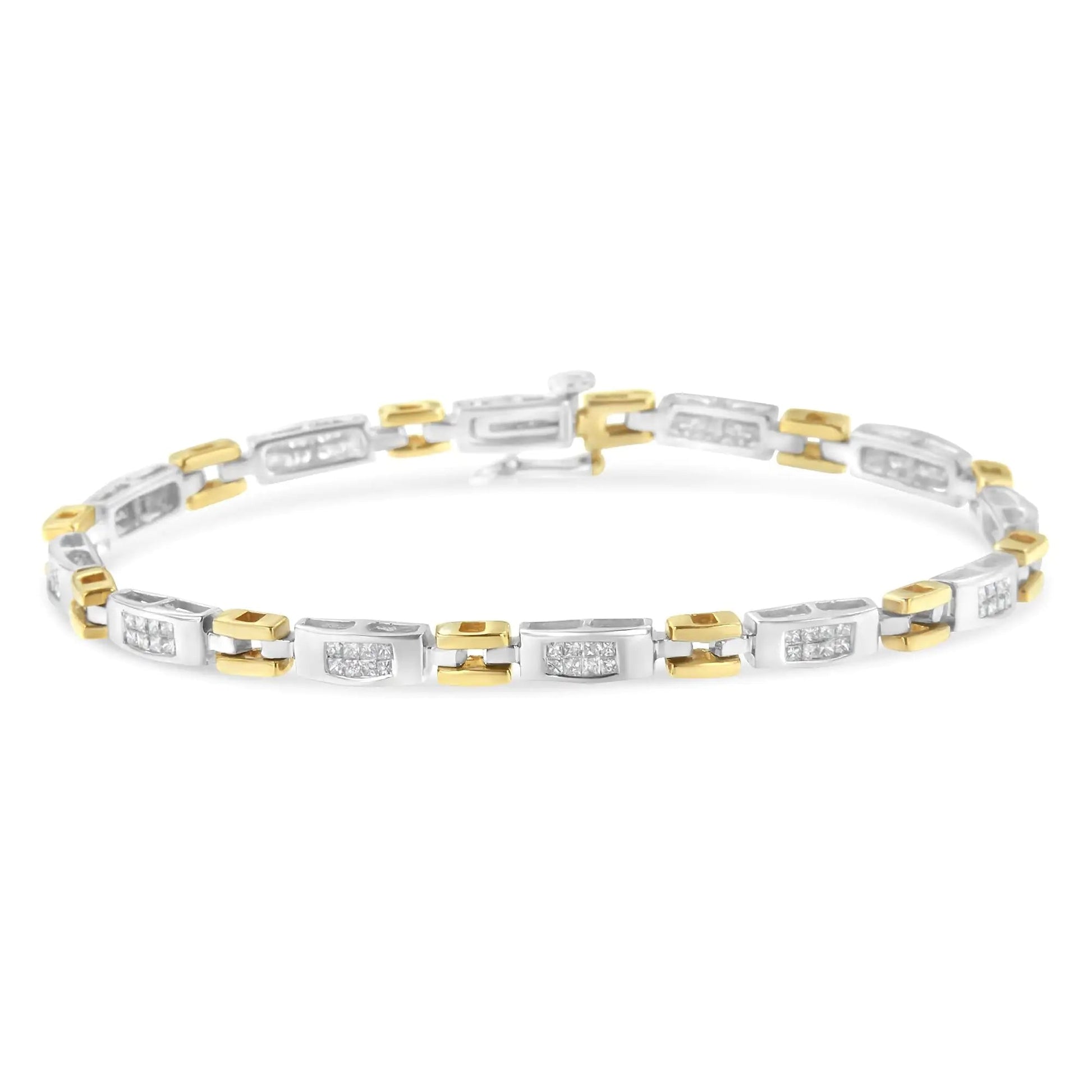10K Two-Tone Gold Princess Cut Diamond Geo Link Bracelet (1.00 cttw, H-I Color, SI1-SI2 Clarity) WEM Support (www.WEM.support)