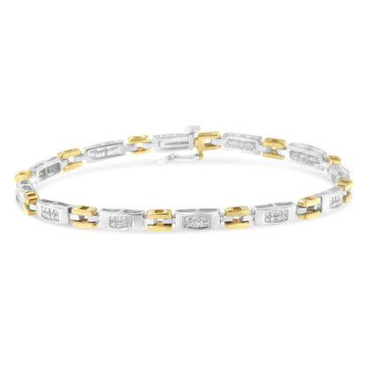 10K Two-Tone Gold Princess Cut Diamond Geo Link Bracelet (1.00 cttw, H-I Color, SI1-SI2 Clarity) WEM Support (www.WEM.support)