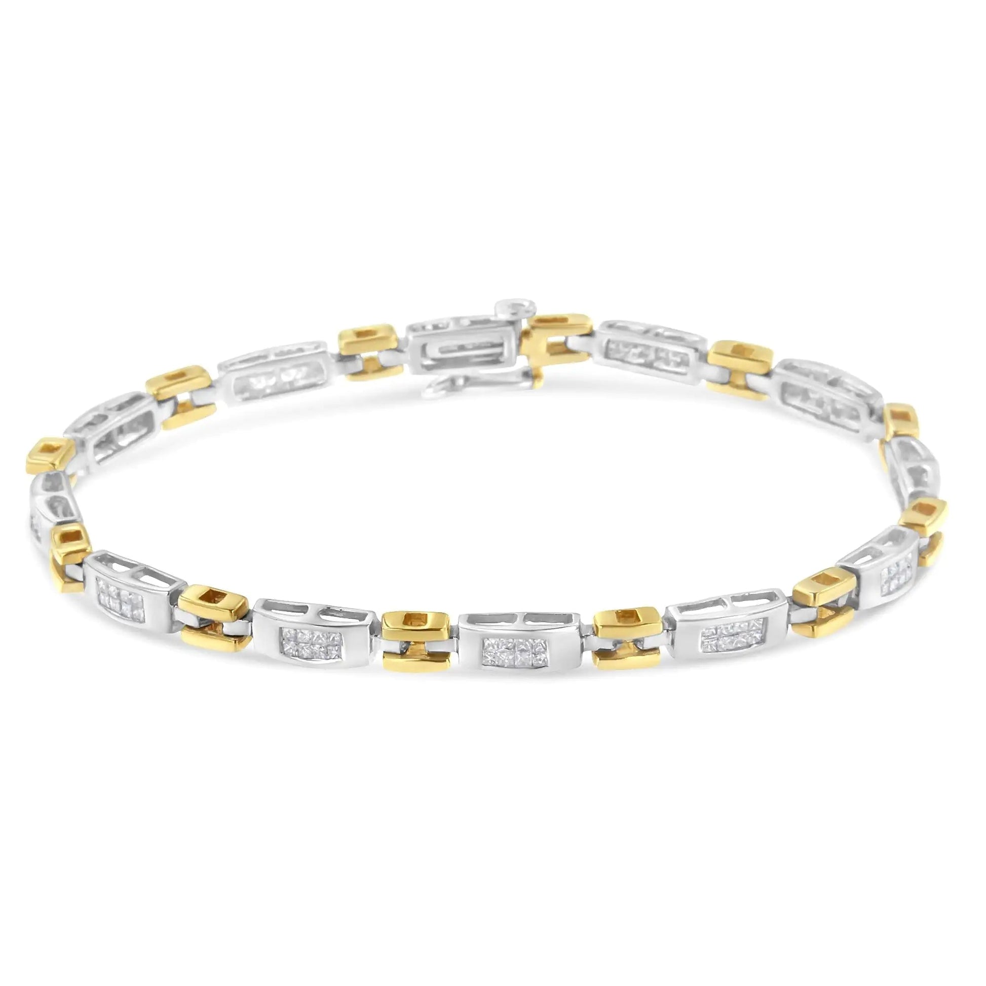 10K Two-Tone Gold Princess Cut Diamond Geo Link Bracelet (1.00 cttw, H-I Color, SI1-SI2 Clarity) WEM Support (www.WEM.support)