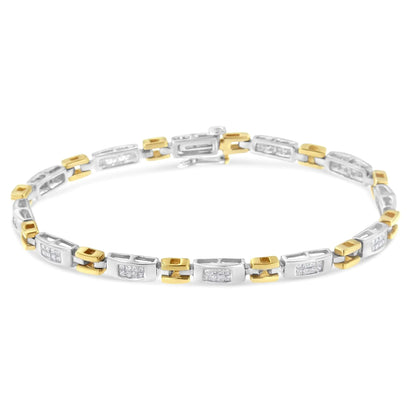 10K Two-Tone Gold Princess Cut Diamond Geo Link Bracelet (1.00 cttw, H-I Color, SI1-SI2 Clarity) WEM Support (www.WEM.support)