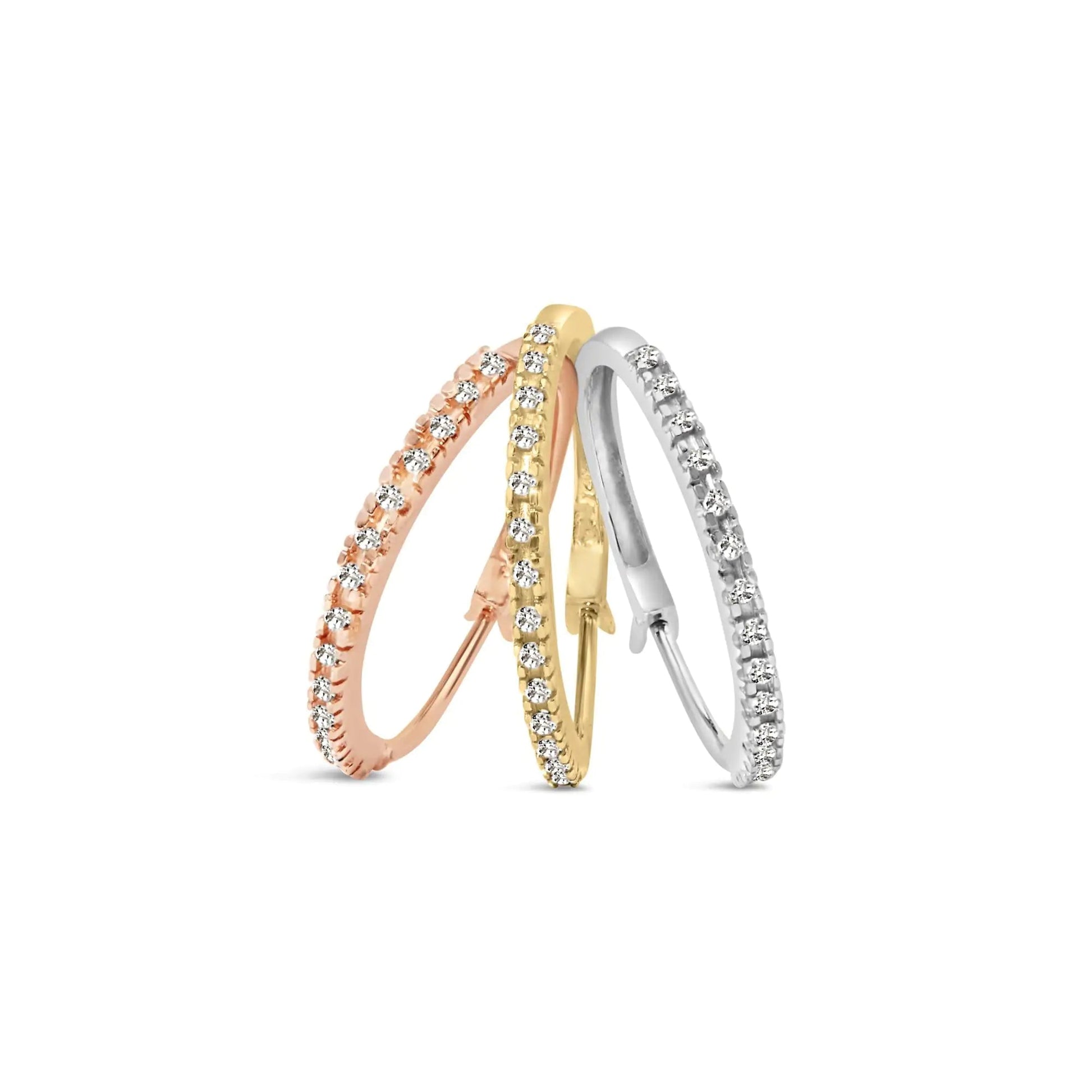 14K Tri-Toned Gold 1/3 Cttw Diamond Triple Hoop Earrings (I-J Color, I2-I3 Clarity) - 22 MM WEM Support (www.WEM.support)