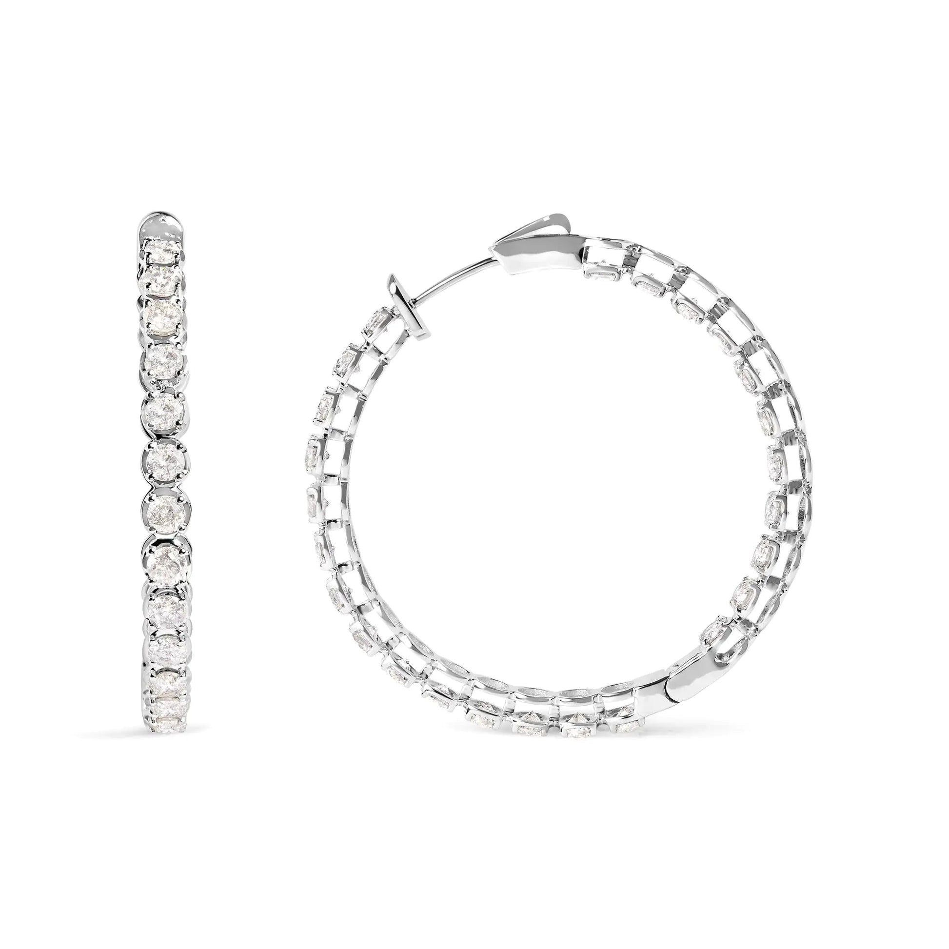 14K White Gold 7.0 Cttw Diamond 1-¾ Inside Out Hinged Leverback Hoop Earrings (I-J Color, I2-I3 Clarity) WEM Support (www.WEM.support)