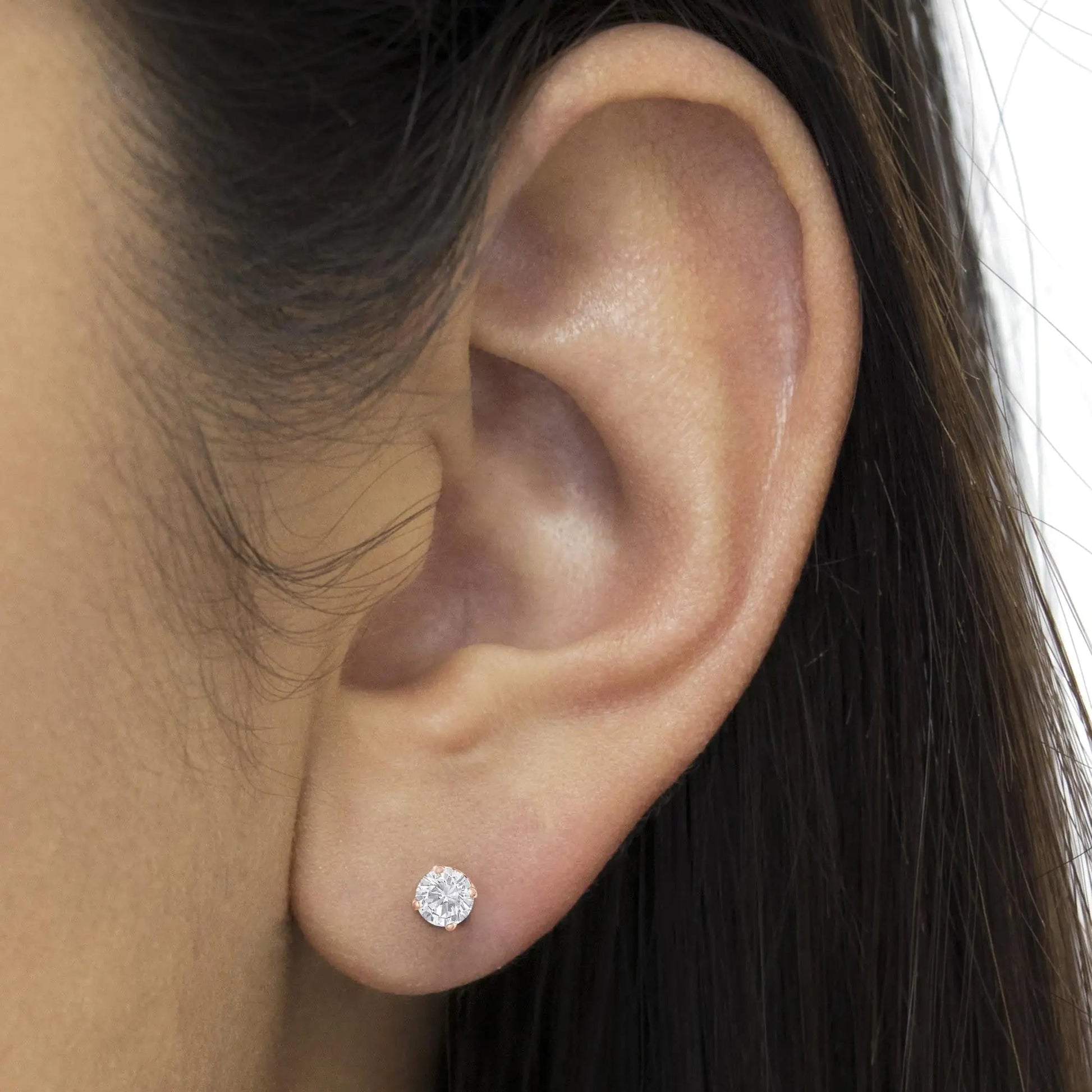10K Rose Gold over .925 Sterling Silver 3/4 Cttw Round Brilliant-Cut Diamond Classic 4-Prong Stud Earrings (K-L Color, I2-I3 Clarity) WEM Support (www.WEM.support)