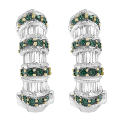 14K White Gold 1 3/8 cttw Baguette and Round Cut Treated Blue Diamond Earrings (H-I, SI1-SI2) WEM Support (www.WEM.support)