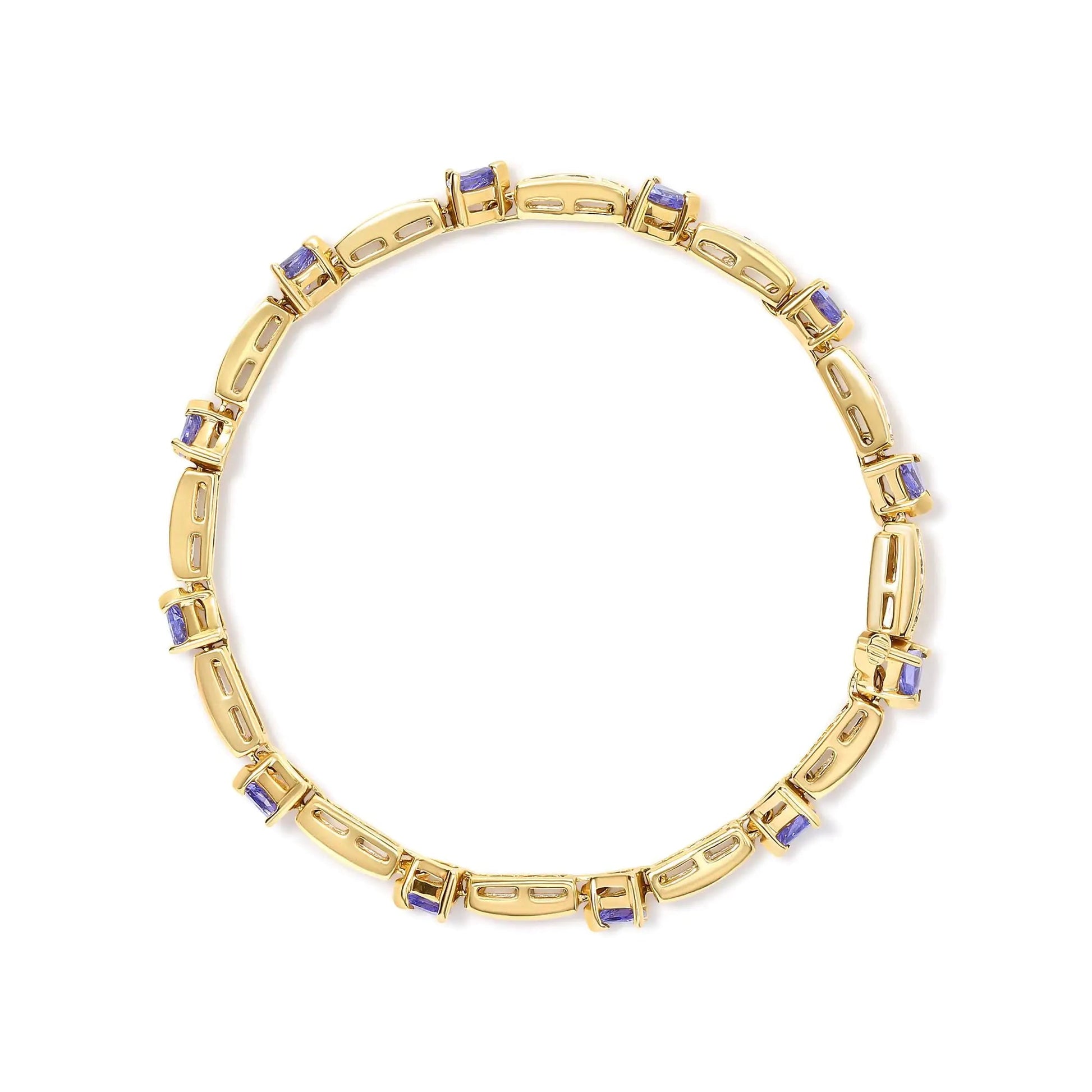 14K Yellow 5MM Trillion Cut Blue Tanzanite and 1 1/10 Cttw Diamond Tennis 7" Inches Bracelet (H-I Color, I1-I2 Clarity) WEM Support (www.WEM.support)