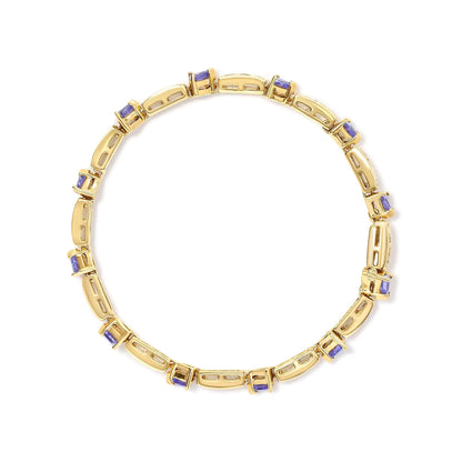 14K Yellow 5MM Trillion Cut Blue Tanzanite and 1 1/10 Cttw Diamond Tennis 7" Inches Bracelet (H-I Color, I1-I2 Clarity) WEM Support (www.WEM.support)
