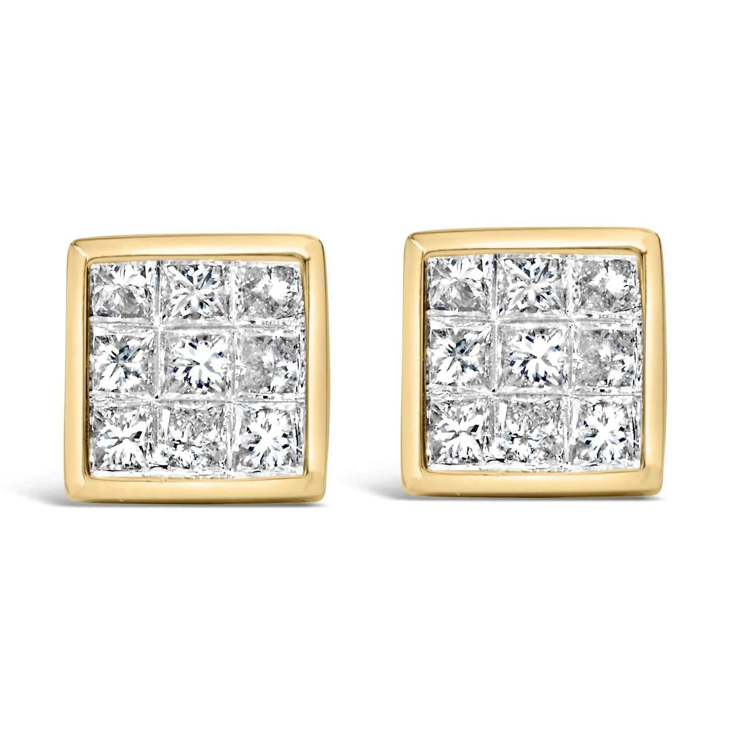 14K Yellow Gold 1.0 Cttw Princess Cut Diamond Composite Stud Earrings with Screw Backs (J-K Color, SI1-SI2 Clarity) WEM Support (www.WEM.support)