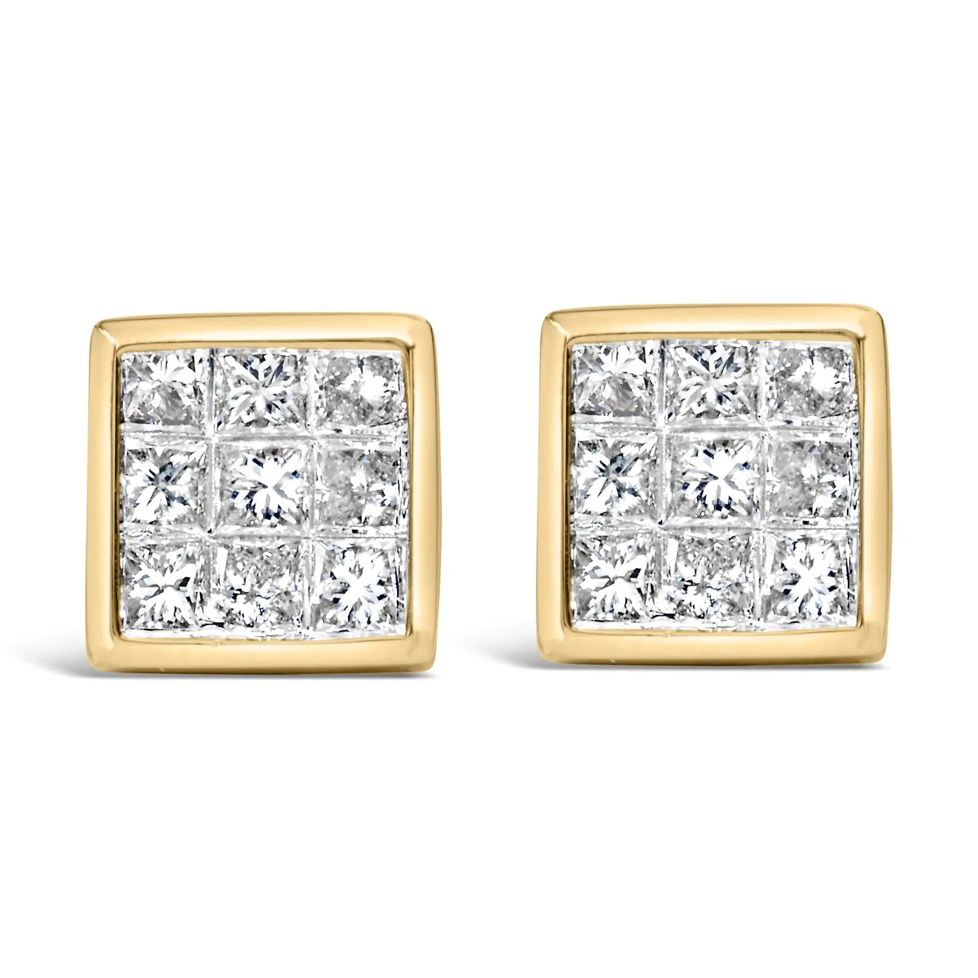 14K Yellow Gold 1.0 Cttw Princess Cut Diamond Composite Stud Earrings with Screw Backs (J-K Color, SI1-SI2 Clarity) WEM Support (www.WEM.support)