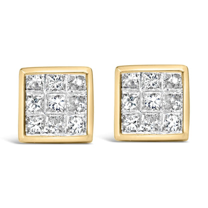 14K Yellow Gold 1.0 Cttw Princess Cut Diamond Composite Stud Earrings with Screw Backs (J-K Color, SI1-SI2 Clarity) WEM Support (www.WEM.support)