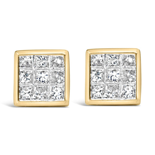 14K Yellow Gold 1.0 Cttw Princess Cut Diamond Composite Stud Earrings with Screw Backs (J-K Color, SI1-SI2 Clarity) WEM Support (www.WEM.support)