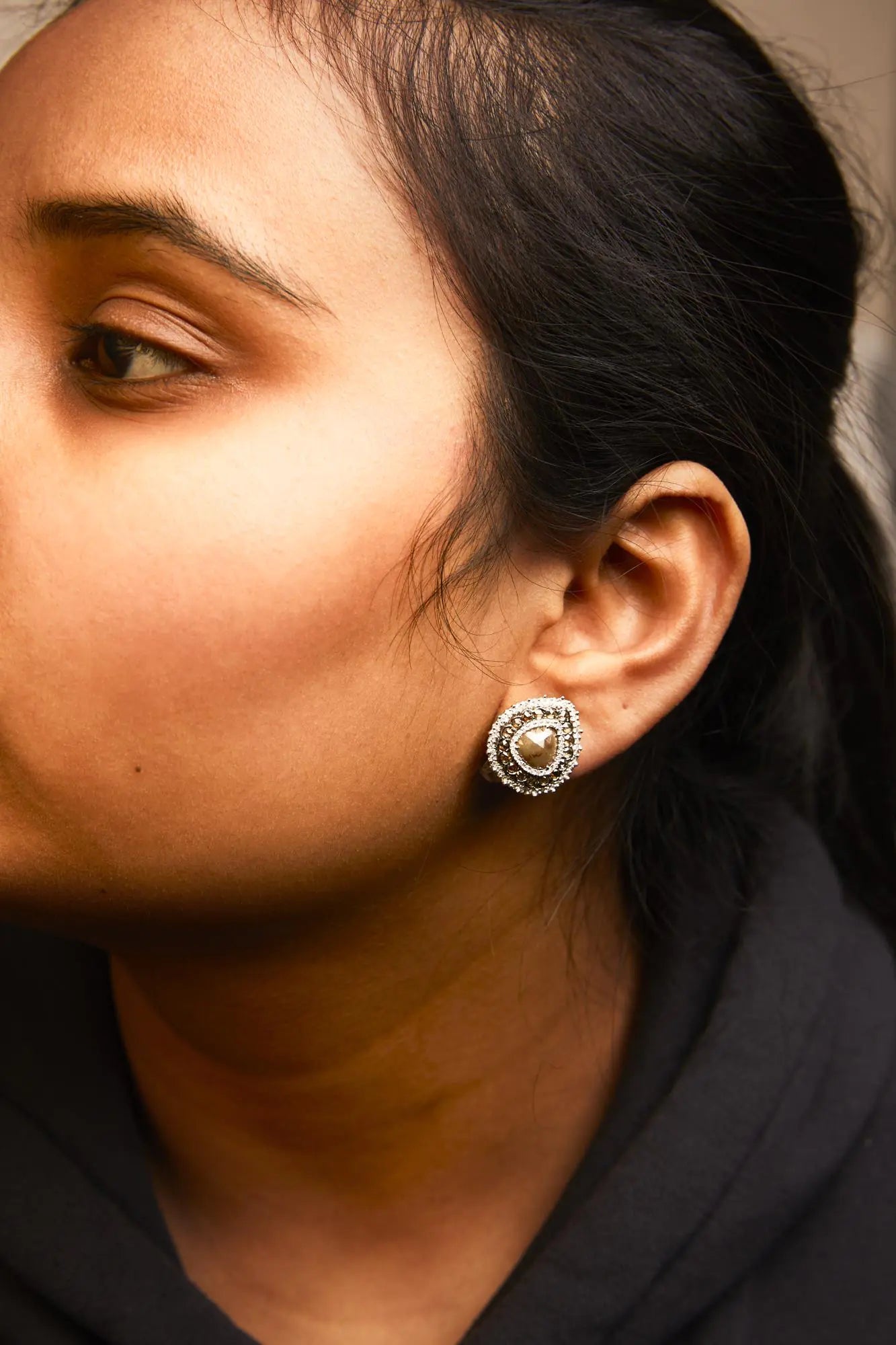 14K White Gold 3 3/4 Cttw Fancy Color Rose Cut Trillion Shaped Triple Halo Stud Earring (Fancy Color, I2-I3 Clarity) WEM Support (www.WEM.support)