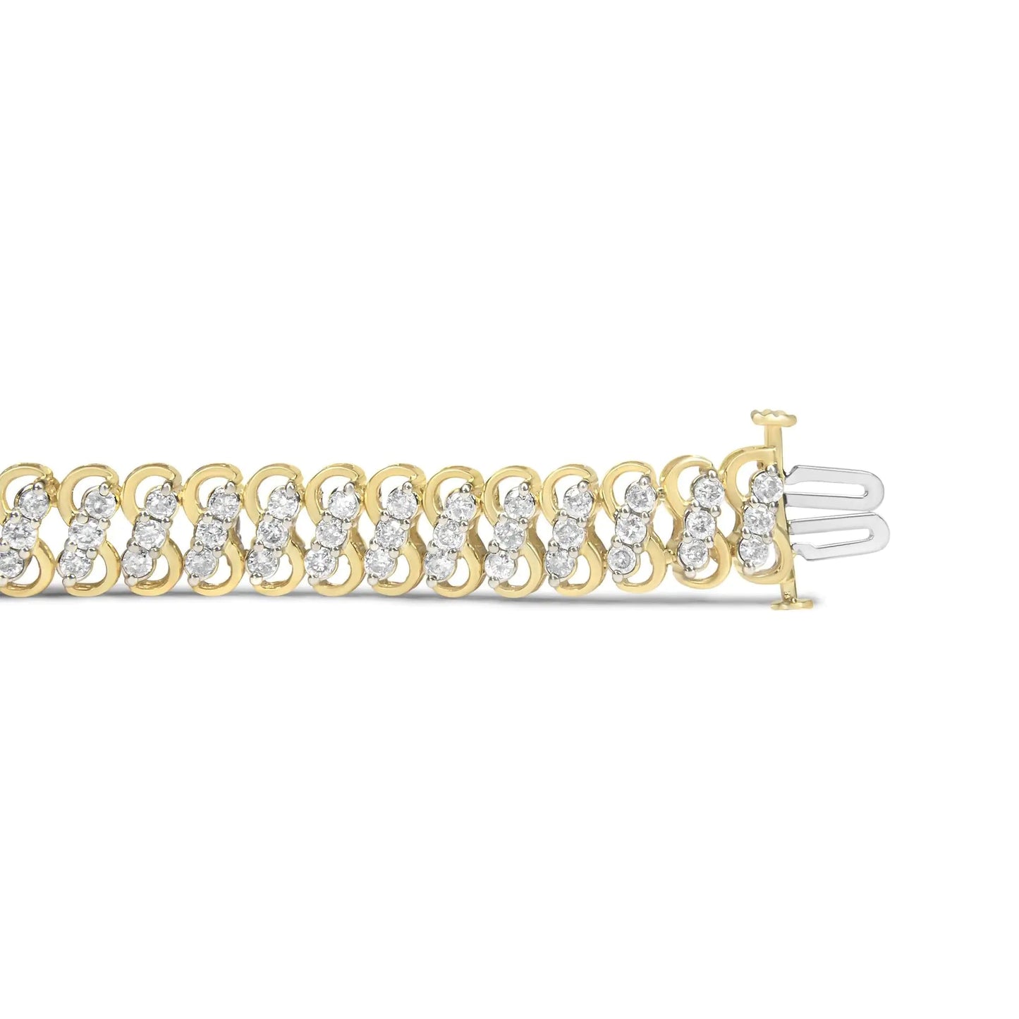 10K Yellow Gold 4.0 Cttw Diamond Triple Row Infinity 7" "S" Link Tennis Bracelet (J-K Color, I2-I3 Clarity) WEM Support (www.WEM.support)