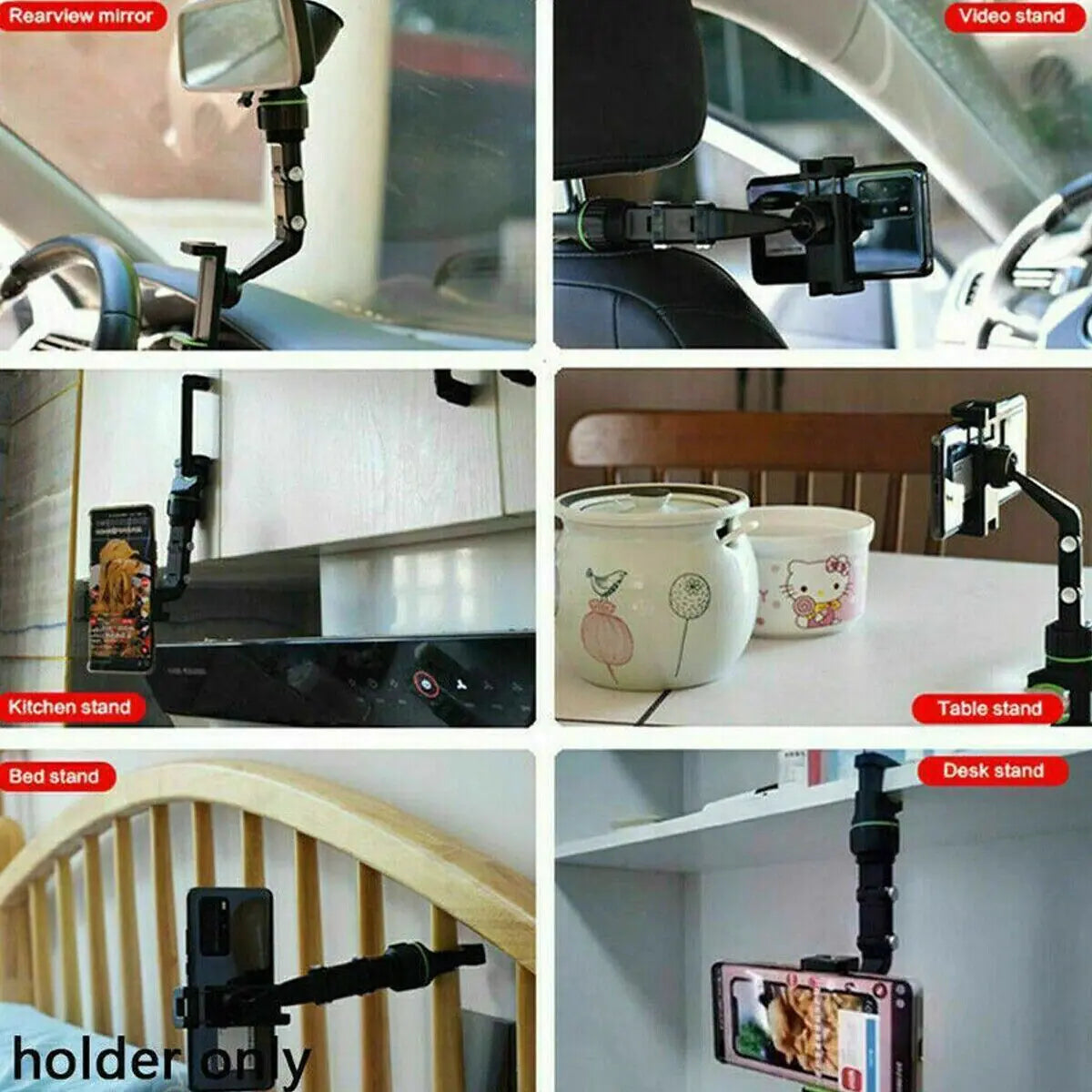 360° Car Rearview Mirror Rotation Adjustable Phone Holder Mount Multifunction WEM Support (www.WEM.support)