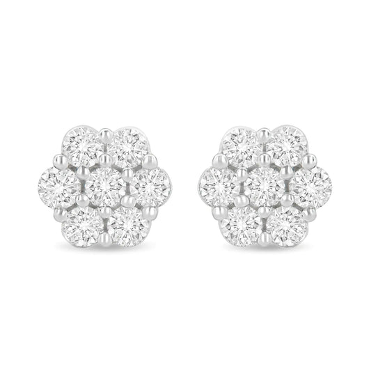 14K White Gold 1.0 Cttw Prong Set Round-Cut Diamond Floral Stud Earrings (H-I Color, I1-I2 Clarity) WEM Support (www.WEM.support)
