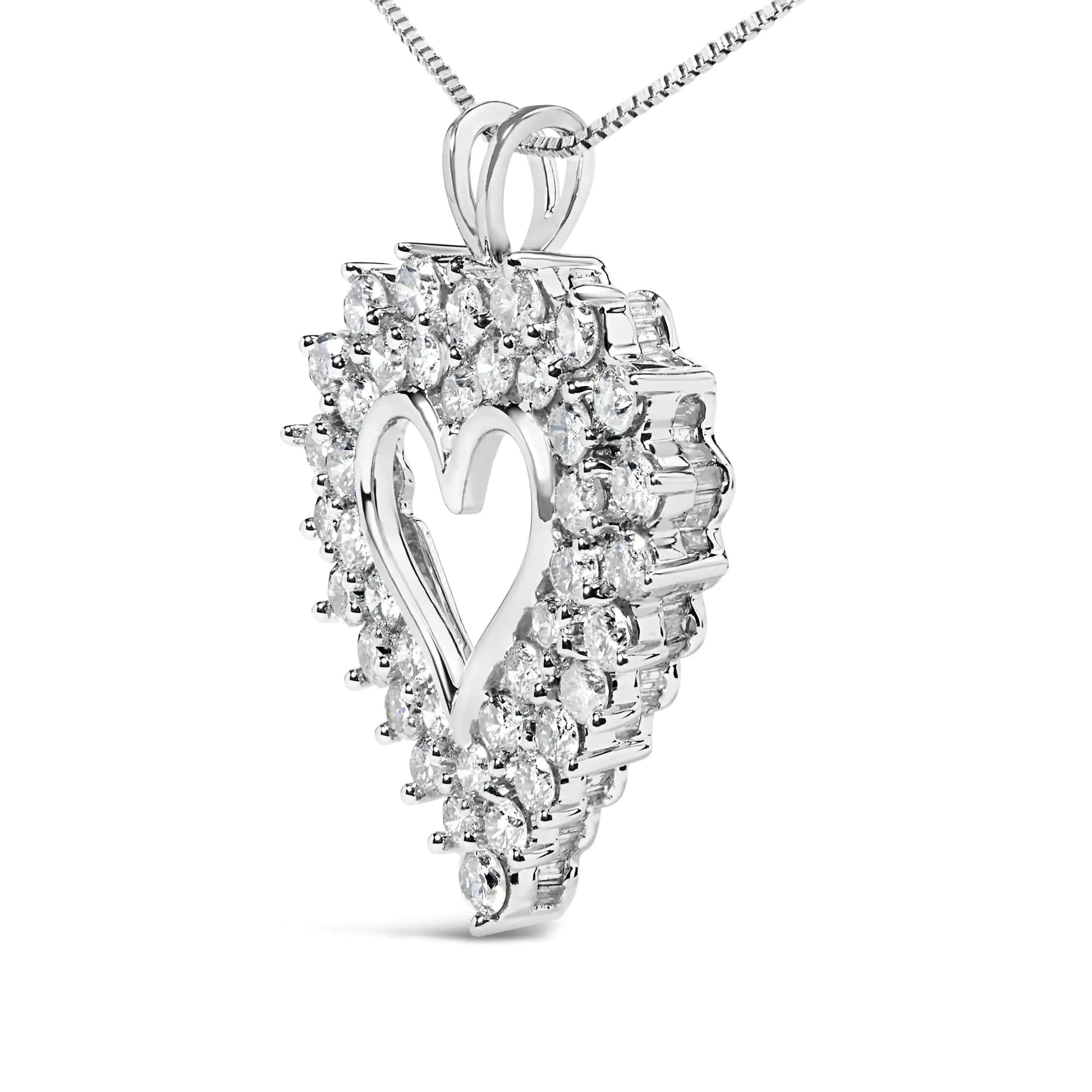 925 Sterling Silver 4.0 Cttw Diamond Two Row Open Heart 18" Pendant Necklace (I-J Color, I2-I3 Clarity) WEM Support (www.WEM.support)