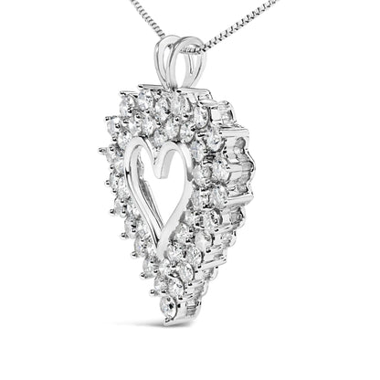 925 Sterling Silver 4.0 Cttw Diamond Two Row Open Heart 18" Pendant Necklace (I-J Color, I2-I3 Clarity) WEM Support (www.WEM.support)