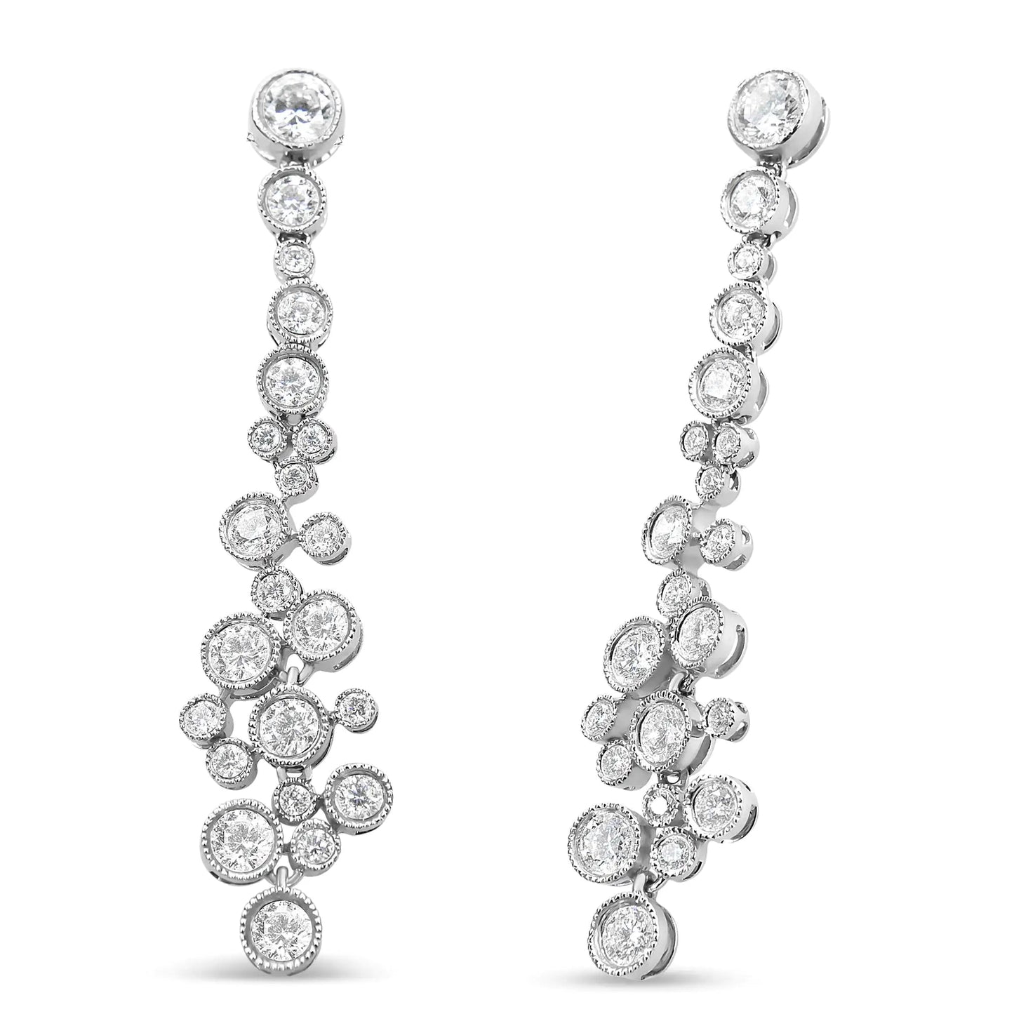 18K White Gold 3.15 Cttw Round Diamond Waterfall Drop Dangle Stud Earrings (H-I Color, VS1-VS2 Clarity) WEM Support (www.WEM.support)
