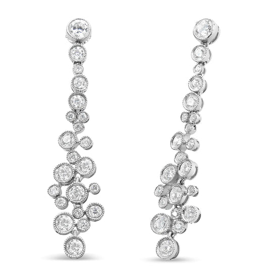 18K White Gold 3.15 Cttw Round Diamond Waterfall Drop Dangle Stud Earrings (H-I Color, VS1-VS2 Clarity) WEM Support (www.WEM.support)