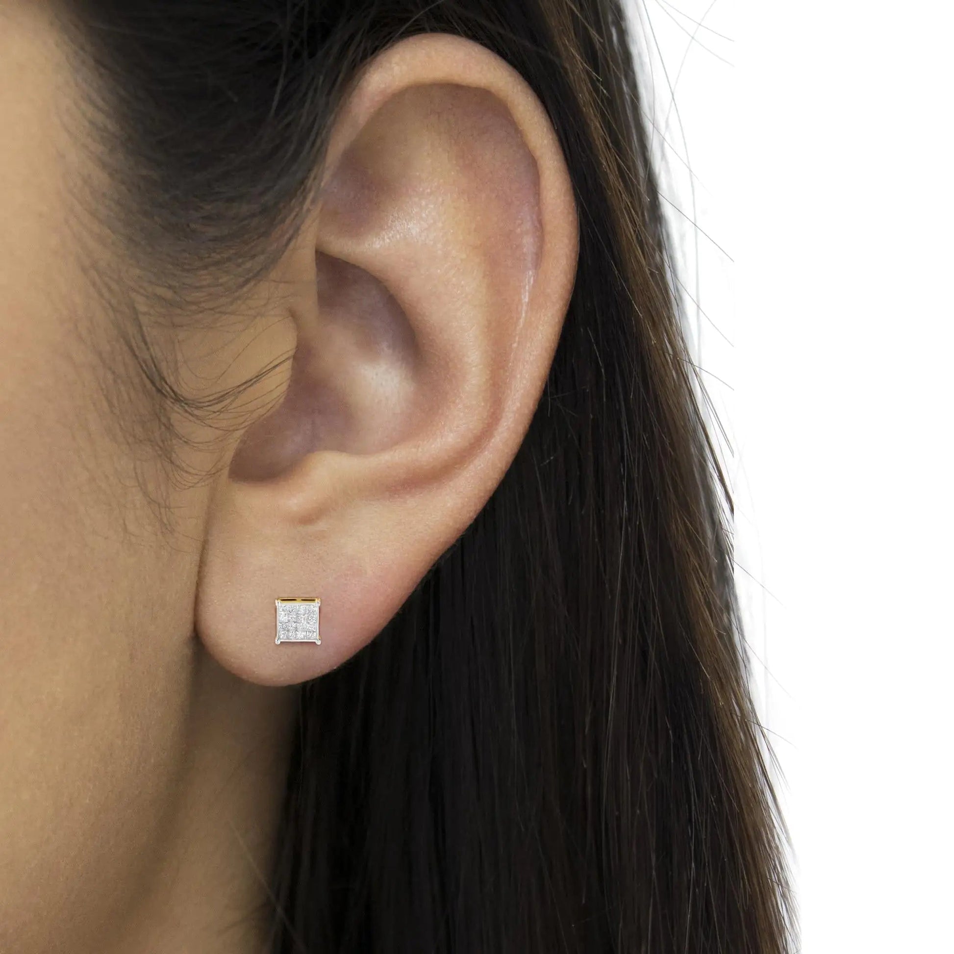 10K Yellow Gold Princess Cut Diamond Stud Earrings (2 cttw, H-I Color, I2-I3 Clarity) WEM Support (www.WEM.support)
