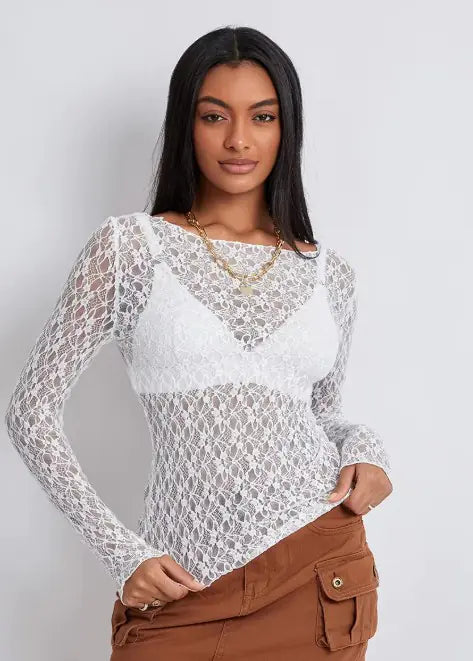 Women's Wave-Lace Mesh Blouse HejK.com Marketplace LLC