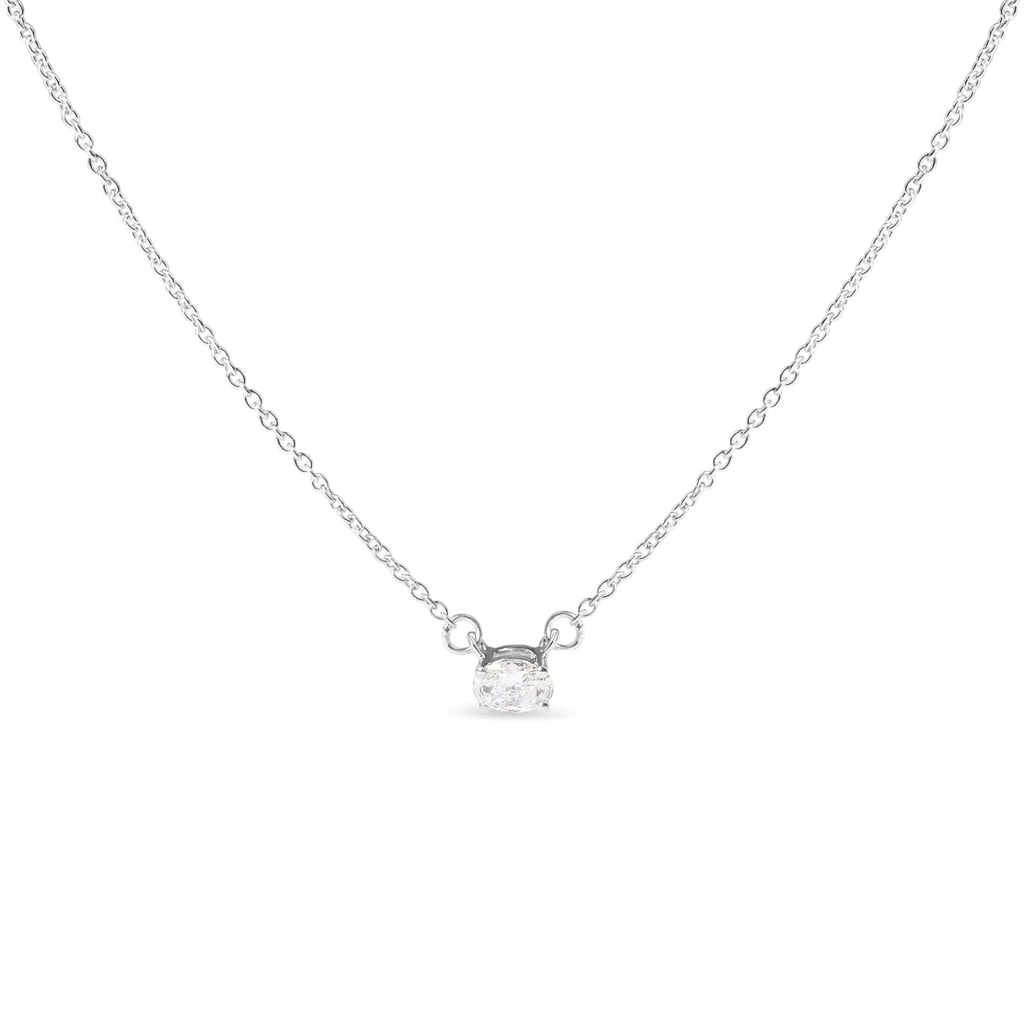 14K White Gold 1/4 Cttw Lab Grown Oval Solitaire Diamond East West 18" Pendant Necklace (G-H Color, VS2-SI1 Clarity) WEM Support (www.WEM.support)