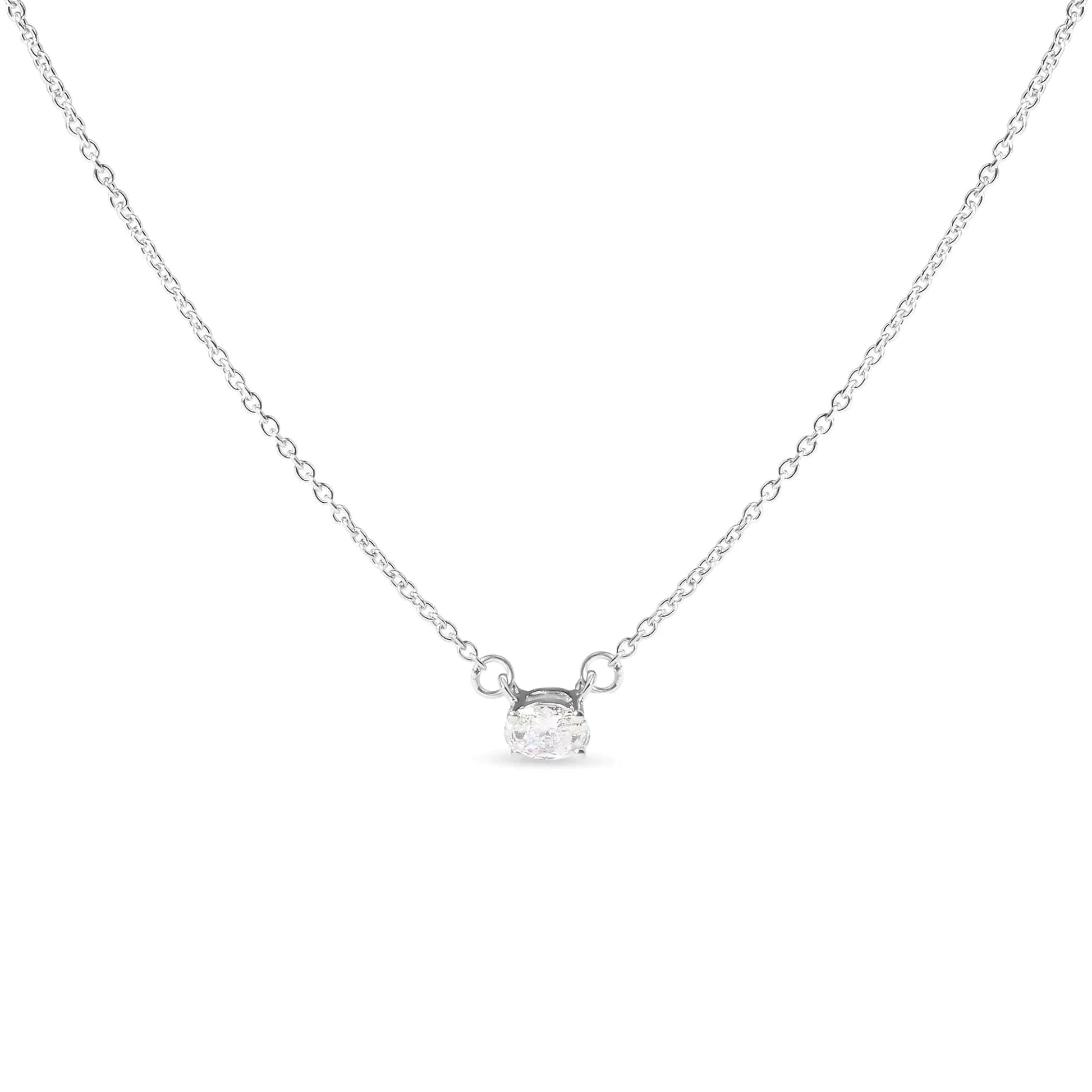 14K White Gold 1/4 Cttw Lab Grown Oval Solitaire Diamond East West 18" Pendant Necklace (G-H Color, VS2-SI1 Clarity) WEM Support (www.WEM.support)