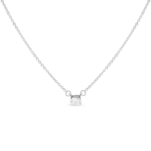 14K White Gold 1/4 Cttw Lab Grown Oval Solitaire Diamond East West 18" Pendant Necklace (G-H Color, VS2-SI1 Clarity) WEM Support (www.WEM.support)