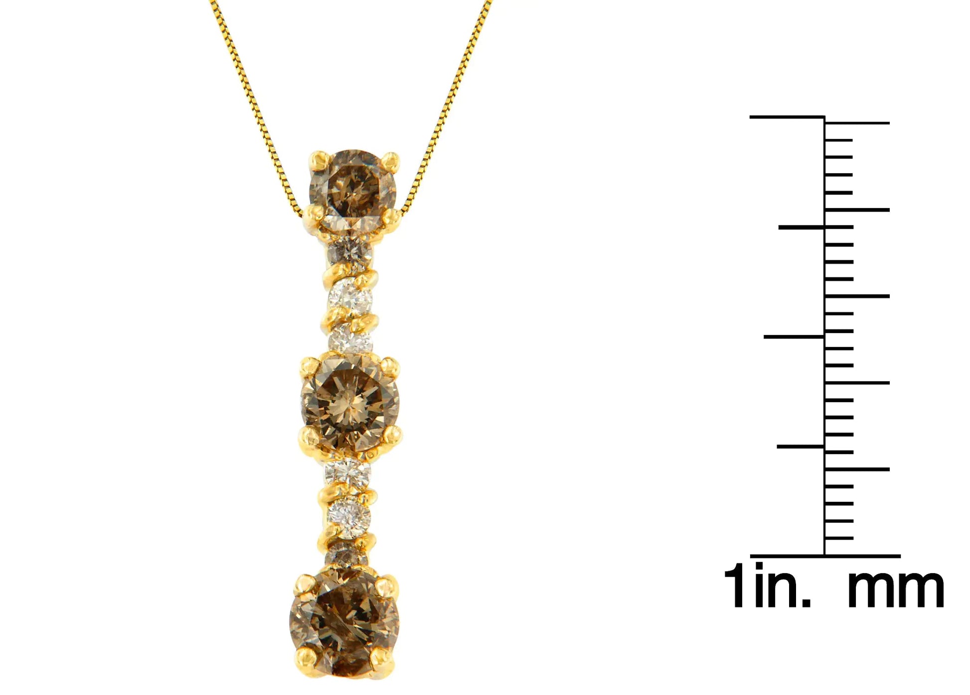 14K Yellow Gold 1 cttw White and Champagne Round Cut Diamond Drop Pendant Necklace (I-J, I1-I2) WEM Support (www.WEM.support)