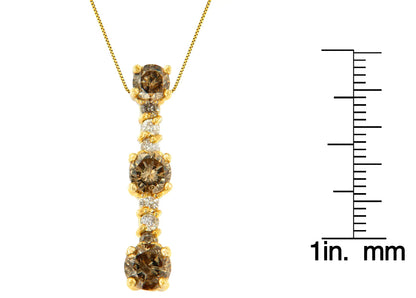 14K Yellow Gold 1 cttw White and Champagne Round Cut Diamond Drop Pendant Necklace (I-J, I1-I2) WEM Support (www.WEM.support)