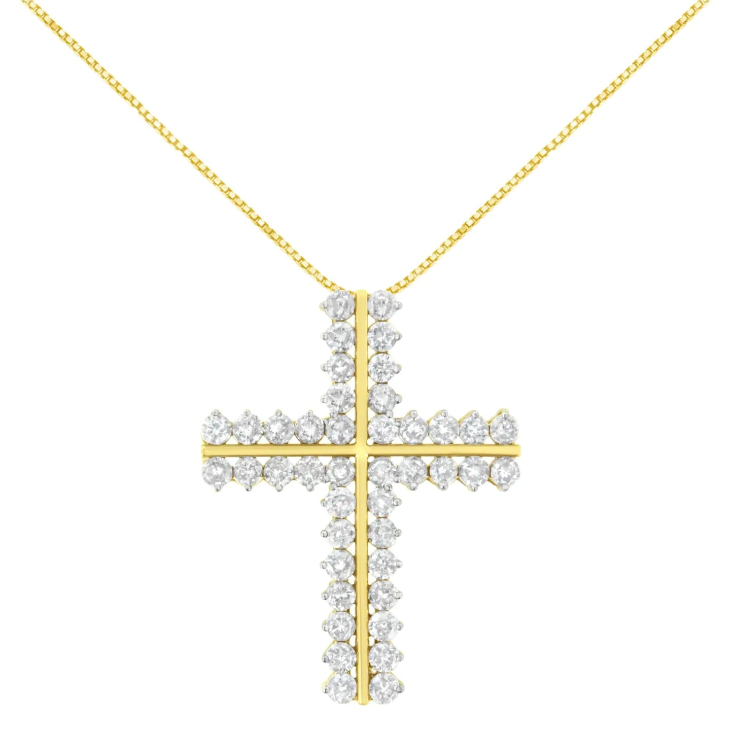 10K Yellow Gold 4.0 Cttw Diamond Two Row Cross 18" Pendant Necklace (J-K Clarity, I1-I2 Color) WEM Support (www.WEM.support)