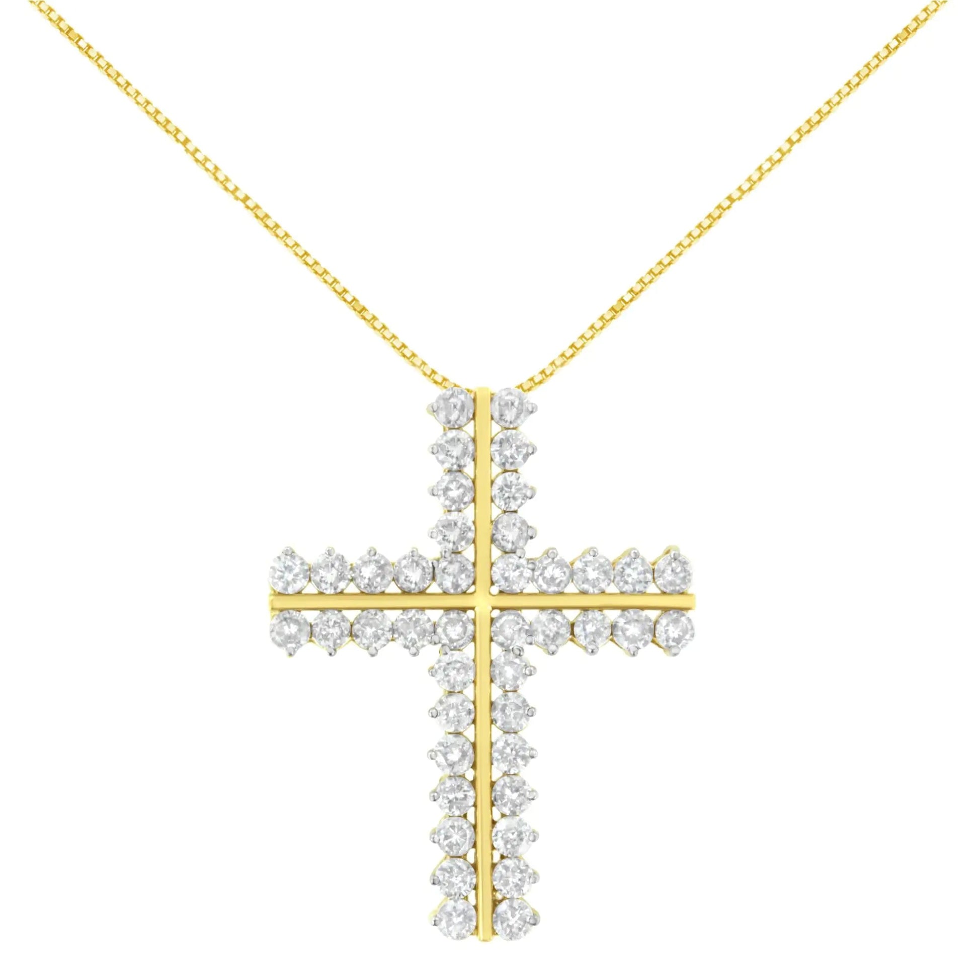 10K Yellow Gold 4.0 Cttw Diamond Two Row Cross 18" Pendant Necklace (J-K Clarity, I1-I2 Color) WEM Support (www.WEM.support)