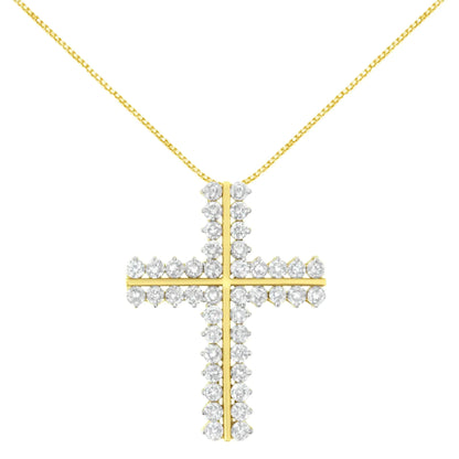 10K Yellow Gold 4.0 Cttw Diamond Two Row Cross 18" Pendant Necklace (J-K Clarity, I1-I2 Color) WEM Support (www.WEM.support)