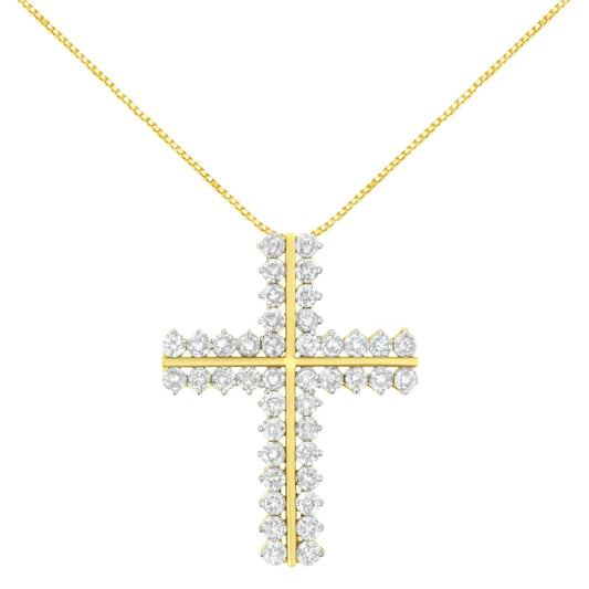10K Yellow Gold 4.0 Cttw Diamond Two Row Cross 18" Pendant Necklace (J-K Clarity, I1-I2 Color) WEM Support (www.WEM.support)