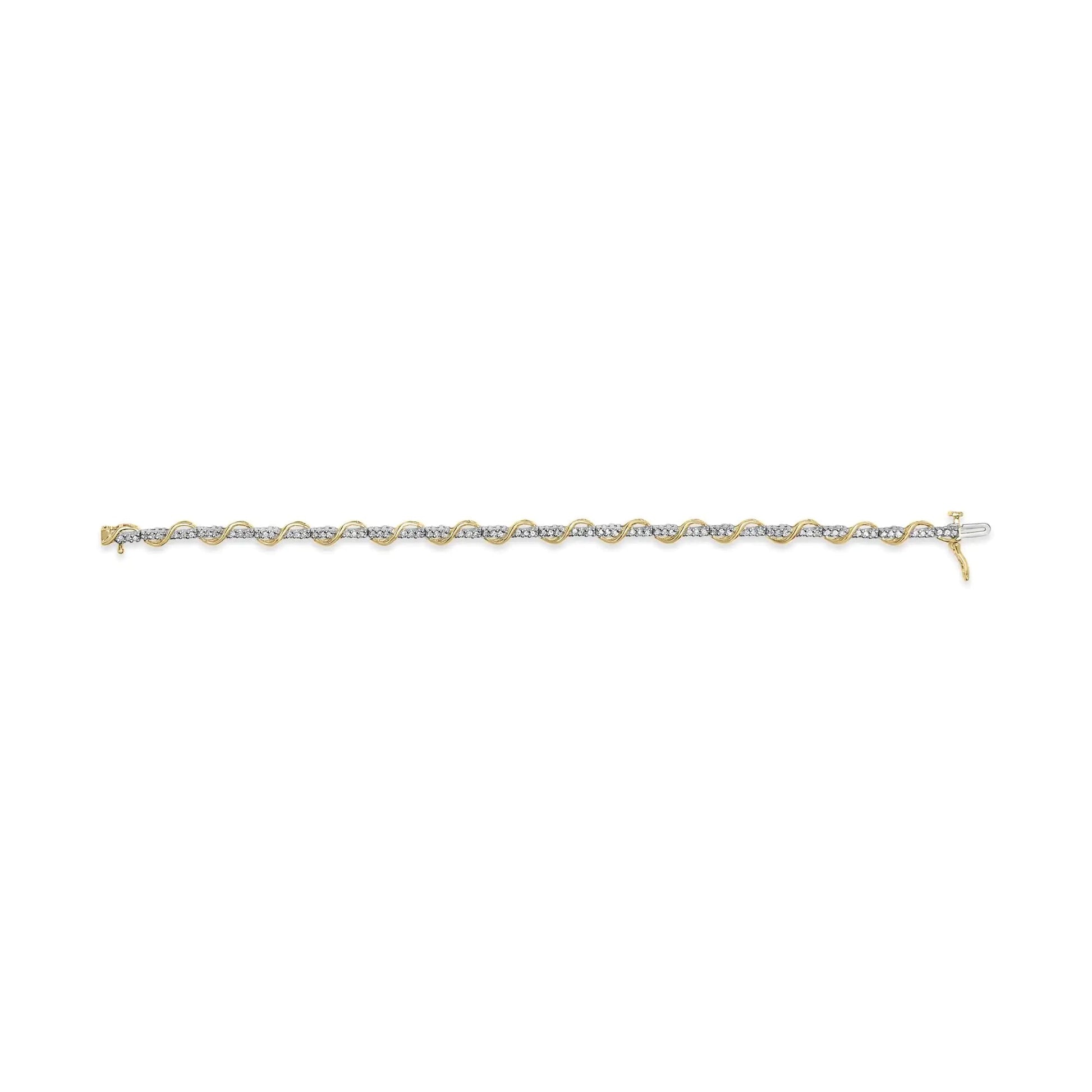 10k Two-Tone Gold 1/2 Cttw Diamond Spiral Over Link Bracelet (I-J Color, I2-I3 Clarity) 7" Inches WEM Support (www.WEM.support)