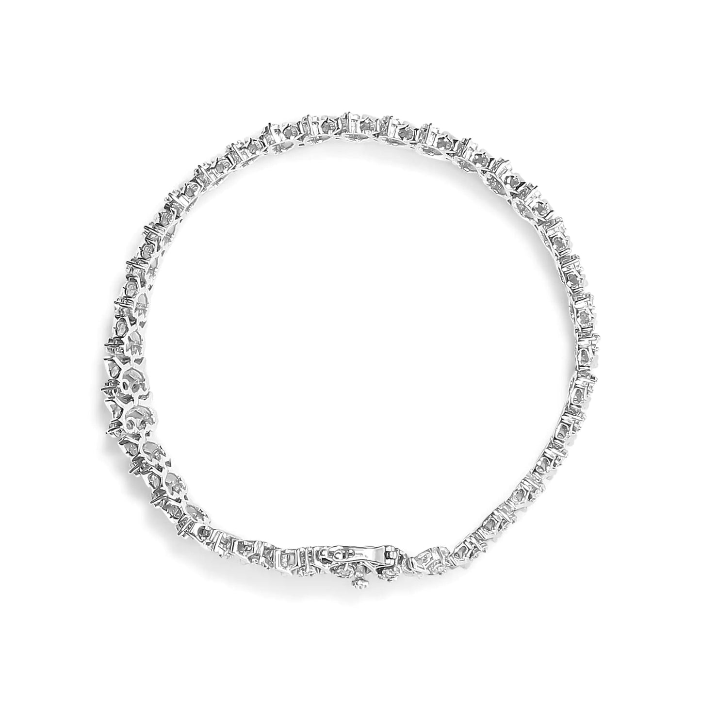 .925 Sterling Silber 1,0 Karat Wunder-Set Diamant 3-Reihen Wellen-Link Armband (I-J Farbe, I2-I3 Reinheit) - 18,42 cm WEM Support (www.WEM.support)