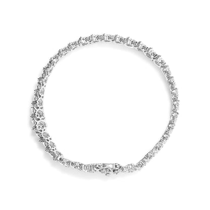 .925 Sterling Silber 1,0 Karat Wunder-Set Diamant 3-Reihen Wellen-Link Armband (I-J Farbe, I2-I3 Reinheit) - 18,42 cm WEM Support (www.WEM.support)