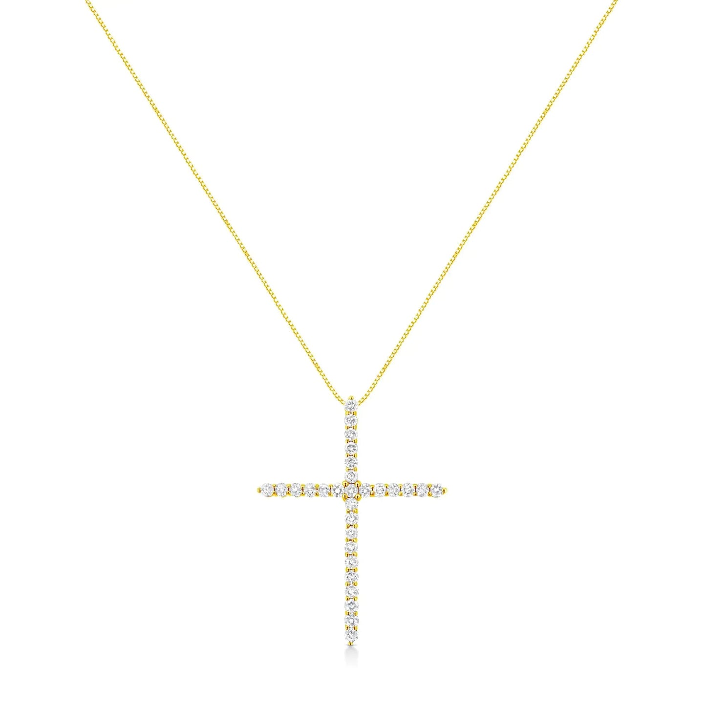 10K Yellow Gold Plated .925 Sterling Silver 3.0 Cttw Prong-Set Round Brilliant Cut Diamond Cross 18" Pendant Necklace (J-K Color, I1-I2 Clarity) WEM Support (www.WEM.support)