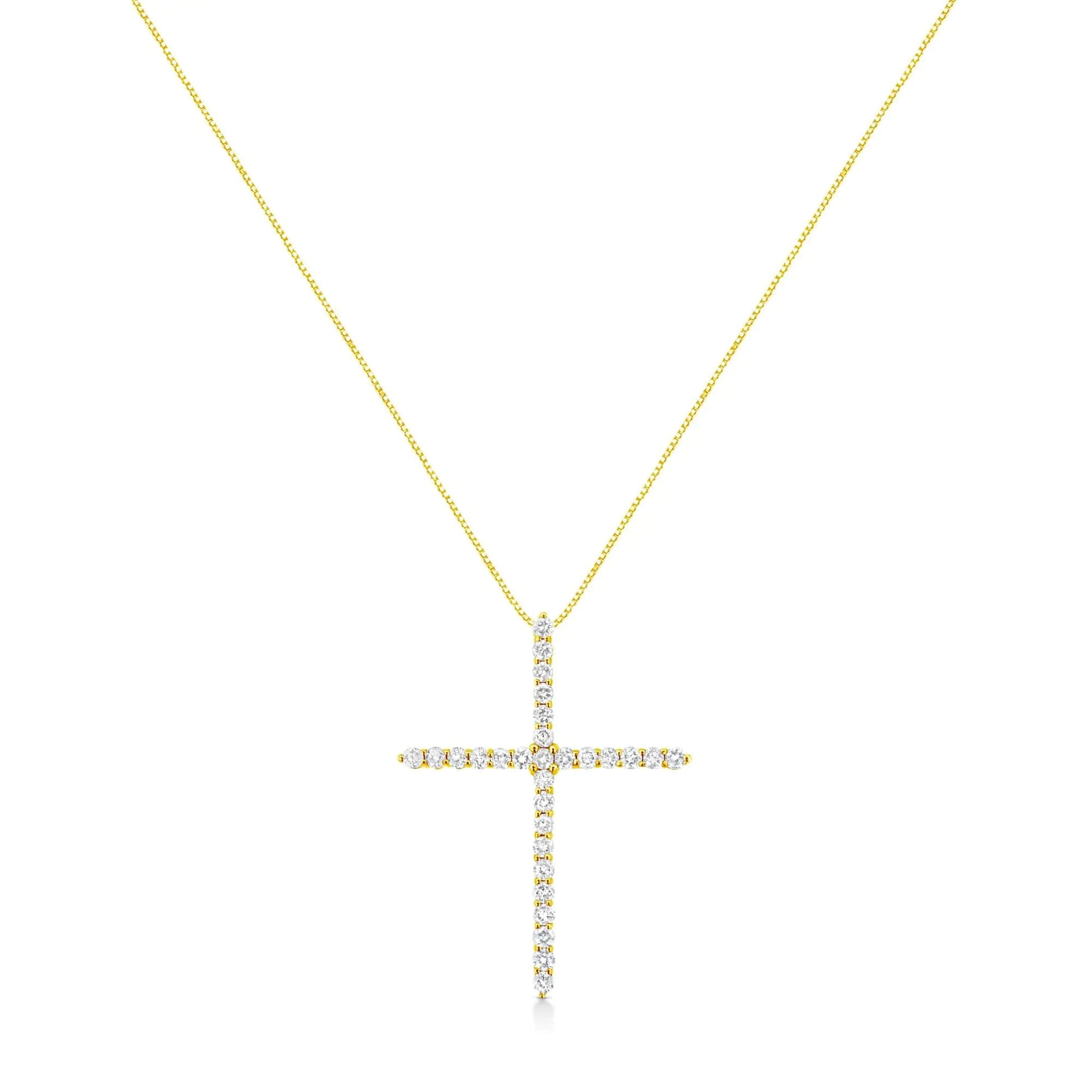 10K Yellow Gold Plated .925 Sterling Silver 3.0 Cttw Prong-Set Round Brilliant Cut Diamond Cross 18" Pendant Necklace (J-K Color, I1-I2 Clarity) WEM Support (www.WEM.support)