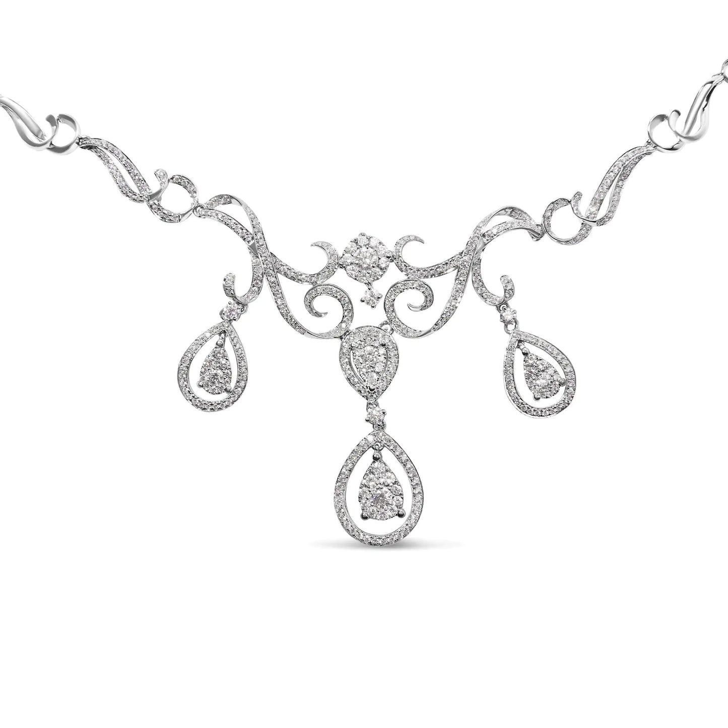 14K White Gold 3 1/2 Cttw Diamond Statement Drop and Dangle Necklace (G-H Colors, SI1-SI2 Clarity) WEM Support (www.WEM.support)